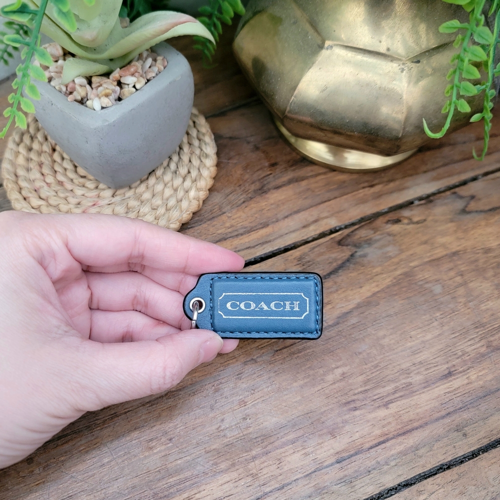 Coach Hang Tag Blue Leather Keychain Bag Charm Pendant NWOT